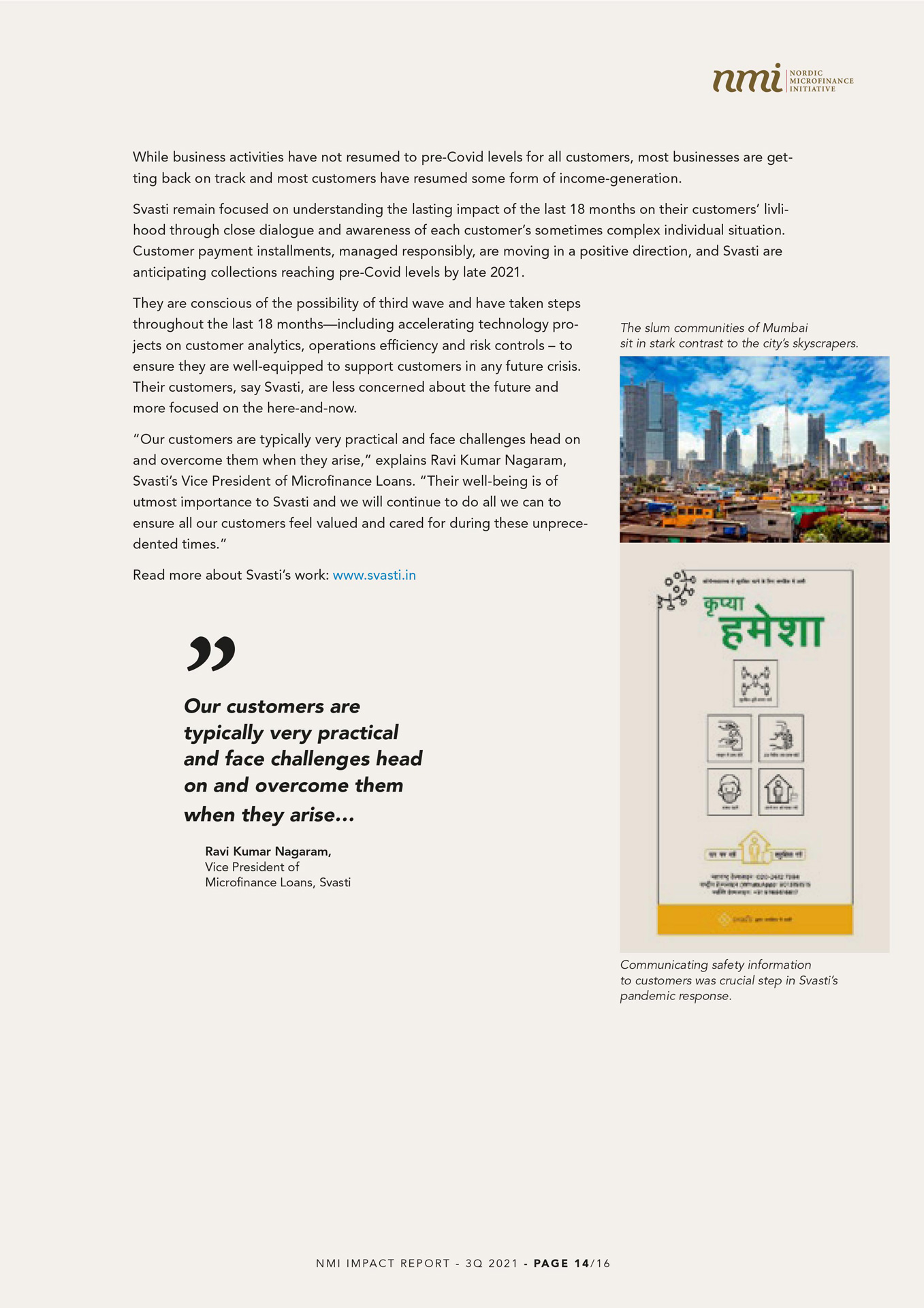 NMI Impact Report 2021 Q3 - Stories of Impact: Svasti and the Pandemic in Mumbai - p14